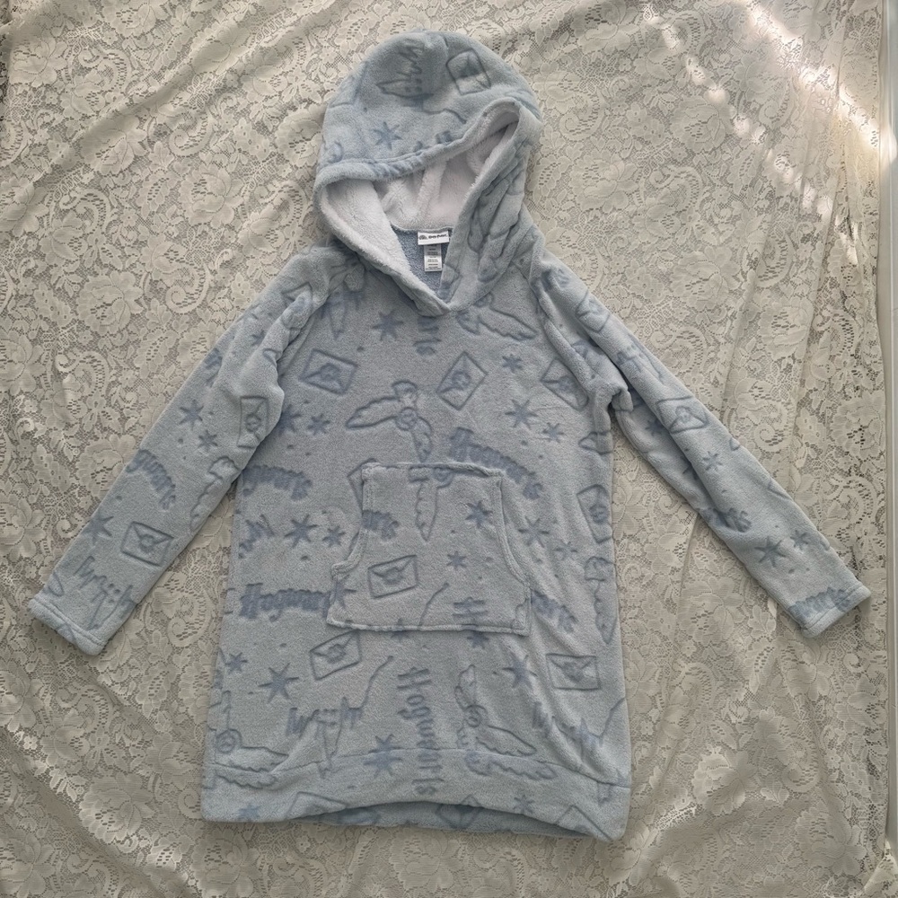 Harry Potter Cozy Fleece Hoodie Baby Blue Hogwarts Letter Owl Details Size Large